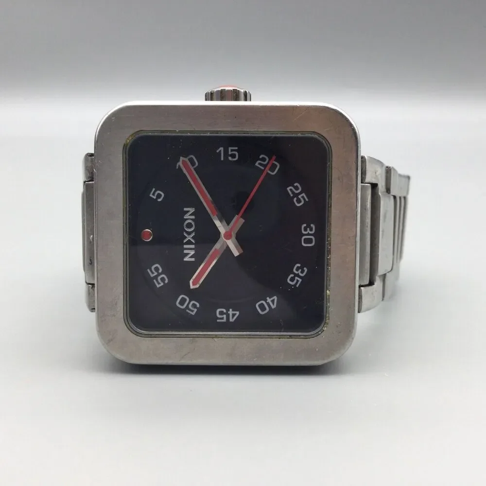 Nixon Riot Watch Men 36mm Silver Tone Throw Down Black Dial New Battery 6.5" - Picture 10 of 15